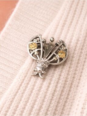 Vintage Silver Tone Filigree Insect Brooch with Gold Accents